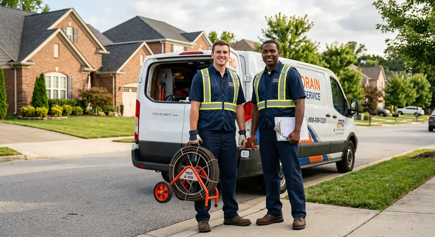 Sewer and drain service team with equipment ready for work in Fort Lupton
